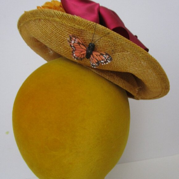 Monarch Butterfly Steampunk Woman Percher Whimsy Hat Wheat Straw Church Easter main image 9